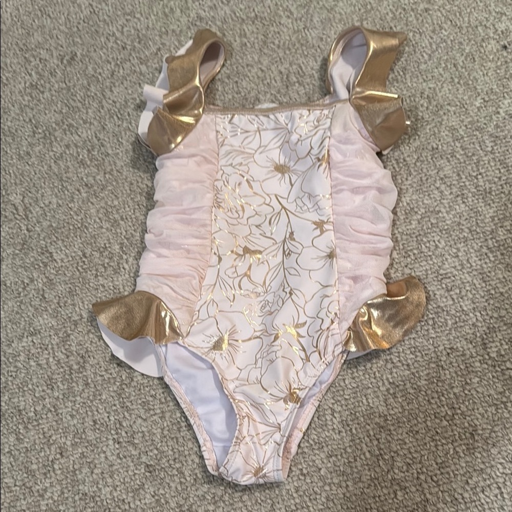 Gold and Cream Kids One Piece Swimsuit
